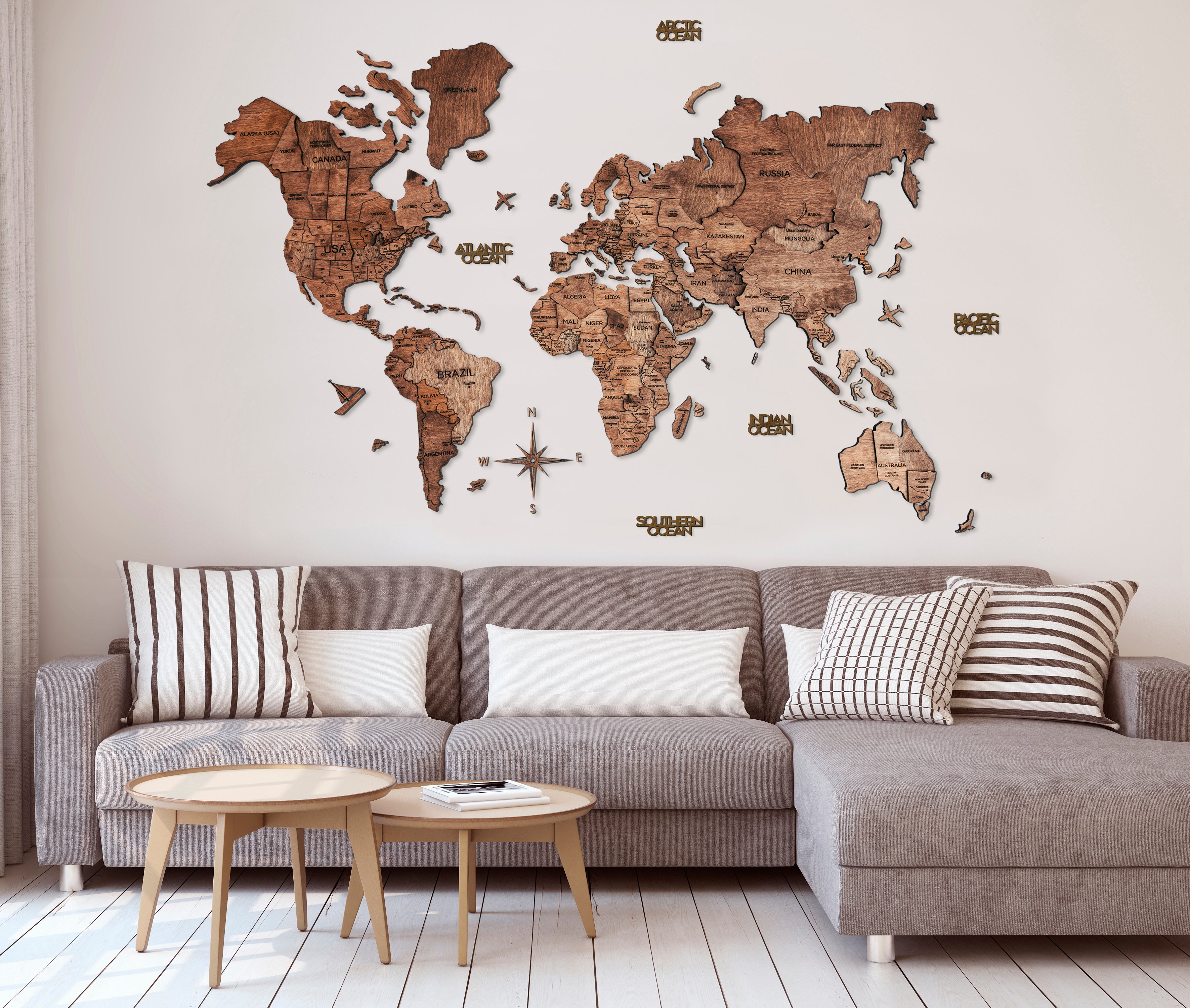 3DWood World Map ENJOY THE WOOD 南極木製世界地図 3D Wood World Map ダークウォルナット 木製世界地図 【南極大陸