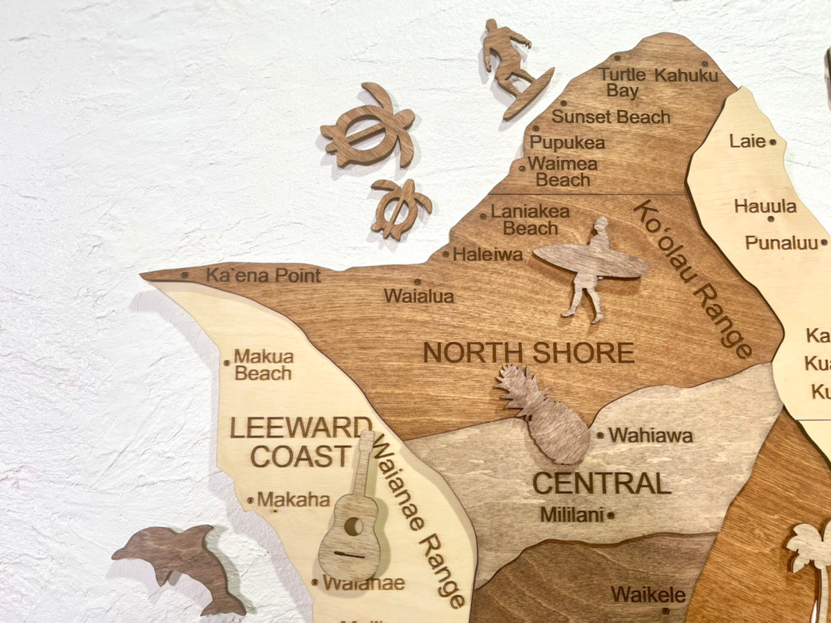 3D Wooden Hawaii Oahu Map 壁掛け木製オアフ地図 [在庫限りで販売終了予定][約1週間で出荷]