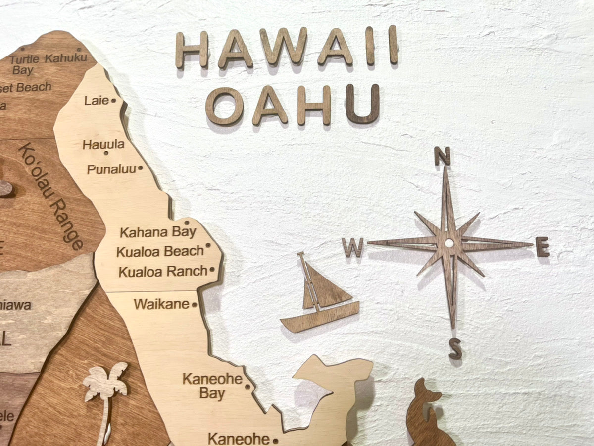 3D Wooden Hawaii Oahu Map 壁掛け木製オアフ地図 [在庫限りで販売終了予定][約1週間で出荷]