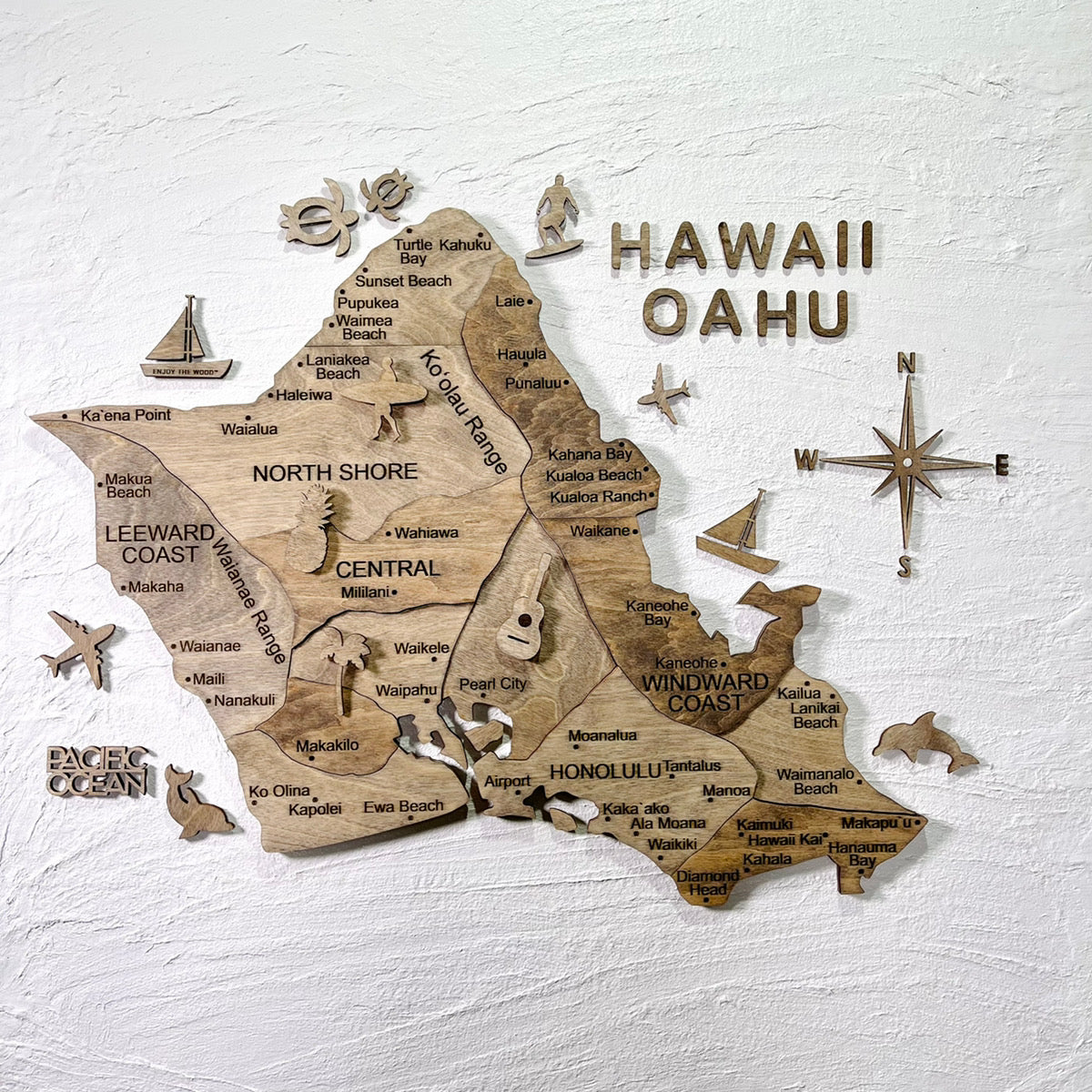 3D Wooden Hawaii Oahu Map 壁掛け木製オアフ地図 [在庫限りで販売終了予定][約1週間で出荷]