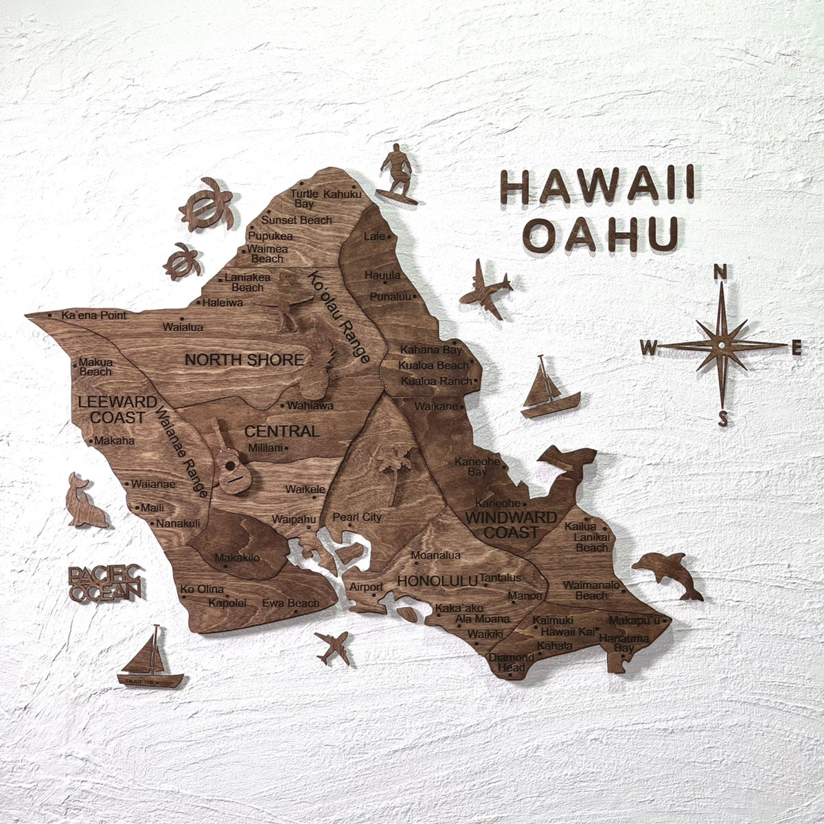 3D Wooden Hawaii Oahu Map 壁掛け木製オアフ地図 [在庫限りで販売終了予定][約1週間で出荷]