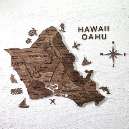 3D Wooden Hawaii Oahu Map 壁掛け木製オアフ地図 [在庫限りで販売終了予定][約1週間で出荷]