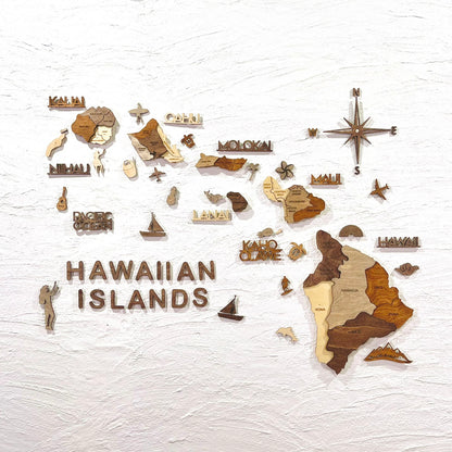 3D Wooden Hawaiian Islands Map 木製ハワイ諸島地図 [在庫限りで販売終了予定] [約1週間で出荷]