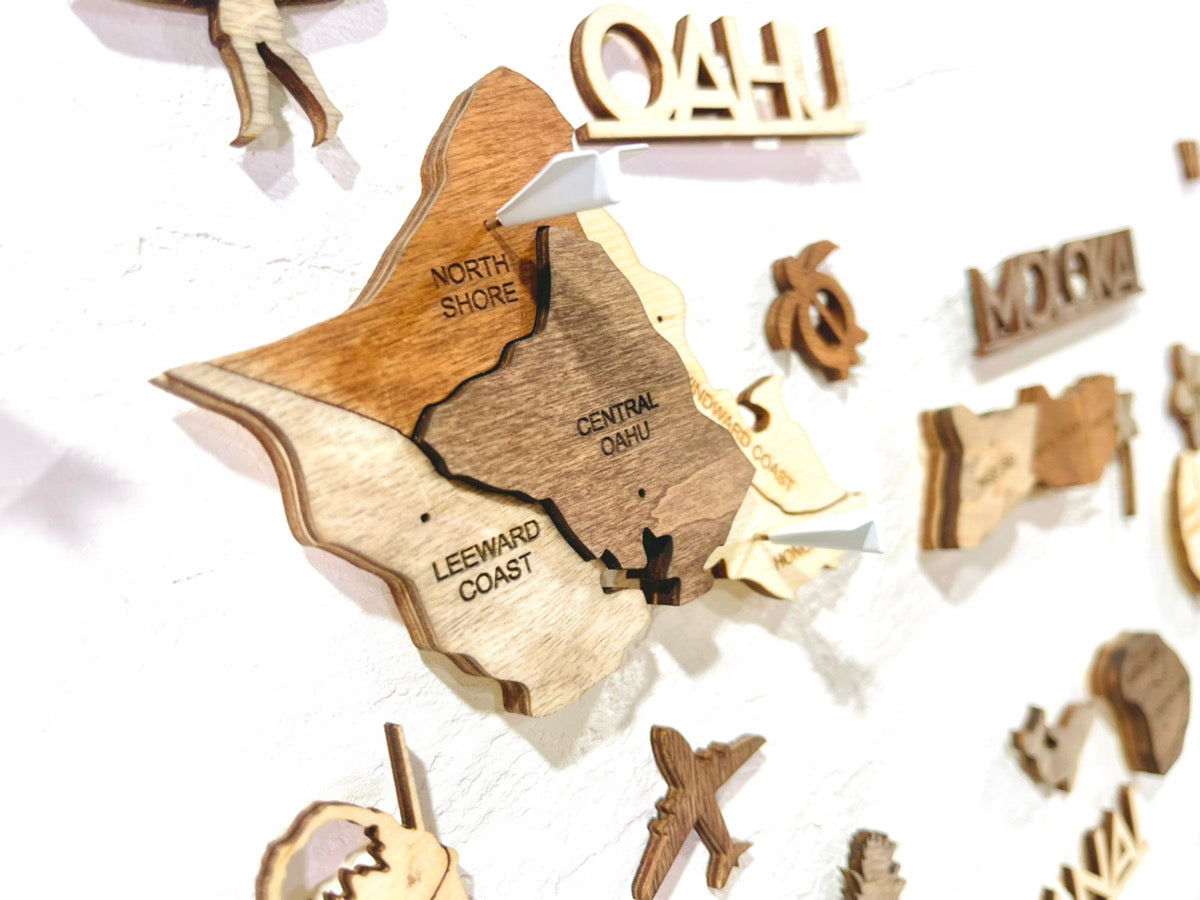 3D Wooden Hawaiian Islands Map 木製ハワイ諸島地図 [在庫限りで販売終了予定] [約1週間で出荷]