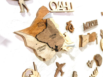 3D Wooden Hawaiian Islands Map 木製ハワイ諸島地図 [在庫限りで販売終了予定] [約1週間で出荷]