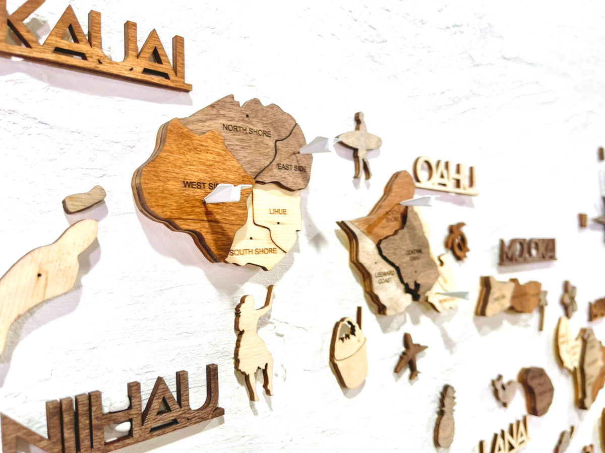 3D Wooden Hawaiian Islands Map 木製ハワイ諸島地図 [在庫限りで販売終了予定] [約1週間で出荷]