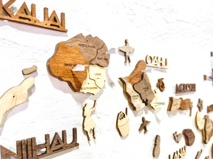 3D Wooden Hawaiian Islands Map 木製ハワイ諸島地図 [在庫限りで販売終了予定] [約1週間で出荷]