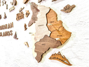 3D Wood Hawaiian Islands Map 壁掛け木製ハワイ諸島地図【翌日出荷】