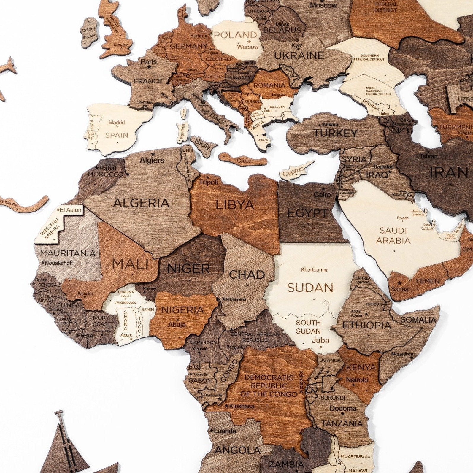 3D Wood World Map ナチュラルウッドカラー 壁掛け木製世界地図【翌日