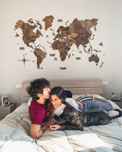 3D Wood World Map ダークウォルナット 木製世界地図 【南極大陸なし】【約1週間で納品】【セール品は在庫なくなり次第終了】