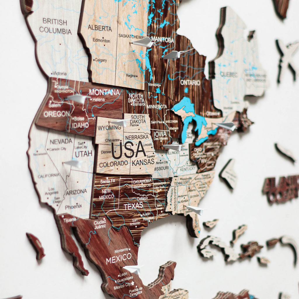 3D Wood World Map カプチーノカラー 壁掛け木製世界地図【翌日出荷】