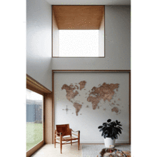 画像をギャラリービューアに読み込む, 2D Wood World Map ウォールナットカラー 壁掛け木製世界地図【送料無料＆翌日発送】
