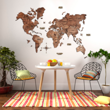 画像をギャラリービューアに読み込む, 3D Wood World Map ダークウォルナット 壁掛け木製世界地図【翌日出荷】
