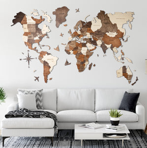 【7月下旬入荷予定の予約販売】3D Wood World Map ナチュラルウッドカラー 壁掛け木製世界地図【XLのみ翌日出荷】