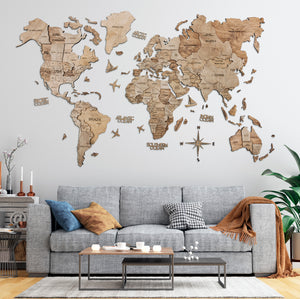 【7月下旬入荷予定の予約販売】3D Wood World Map テラカラー 壁掛け木製世界地図