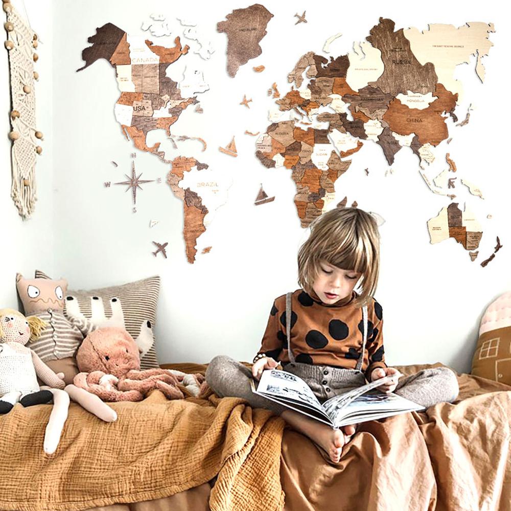 3D Wood World Map ナチュラルウッドカラー 壁掛け木製世界地図【翌日出荷】