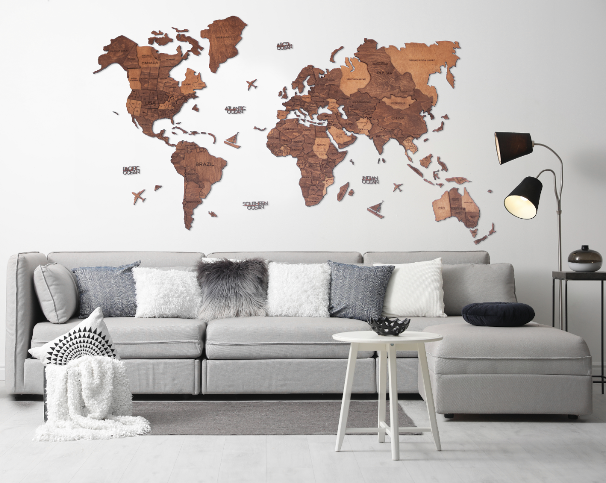 3D Wood World Map オークカラー 壁掛け木製世界地図【翌日出荷】
