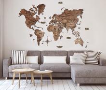 画像をギャラリービューアに読み込む, 3D Wood World Map ダークウォルナット 壁掛け木製世界地図【翌日出荷】
