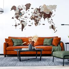 画像をギャラリービューアに読み込む, 3D Wood World Map カプチーノカラー 壁掛け木製世界地図【翌日出荷】