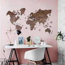 画像をギャラリービューアに読み込む, 2D Wood World Map ウォールナットカラー 壁掛け木製世界地図【送料無料＆翌日発送】

