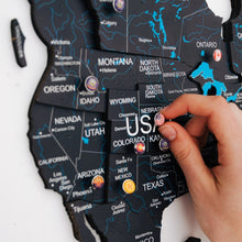 画像をギャラリービューアに読み込む, 3D Wood World Map ブラック 壁掛け木製世界地図【翌日出荷】