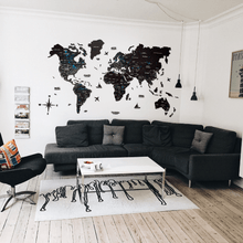 画像をギャラリービューアに読み込む, 3D Wood World Map ブラック 壁掛け木製世界地図【翌日出荷】